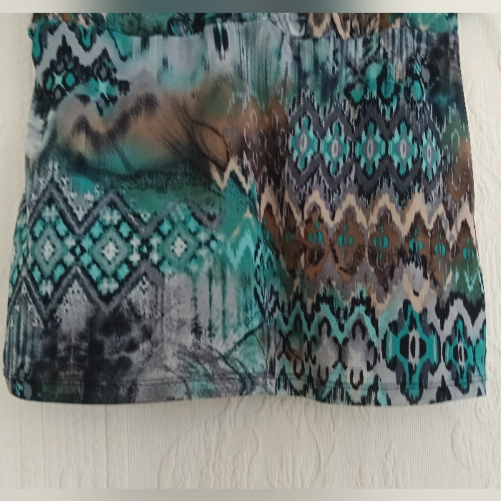 Elementz Cute Turquoise Blouse Ruffle Flowy Button Down Cap Sleeves Western Boho - Picture 8 of 11